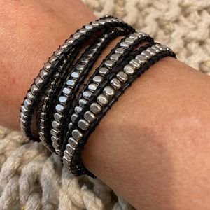 Leather and silver wrap around bracelet